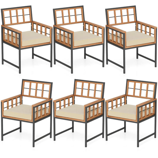 Set of 6 Patio Dining Chairs Acacia Wood Armchairs with Cushions - Tampa Home & Garden Store