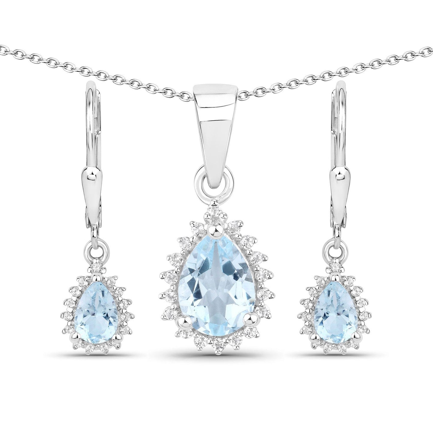 2.00 Carat Genuine Blue Topaz and White Topaz .925 Sterling Silver Jewelry Set with necklace and matching earrings on Tampa Home & Garden Store