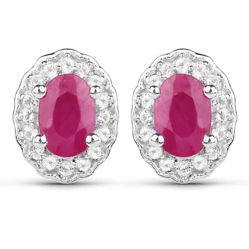 Pair of sterling silver ruby halo earrings with pink rubies and white topaz by Bids.com on Tampa Home & Garden Store