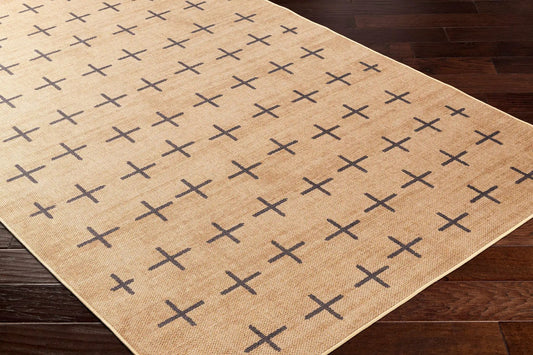 Haimi Black Washable Jutely Rug with beige jute base and dark gray X motif on Tampa Home & Garden Store