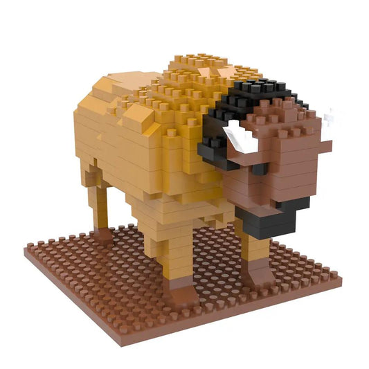 Bison mini building blocks kit with tan and brown interlocking bricks on brown baseplate on Tampa Home & Garden Store