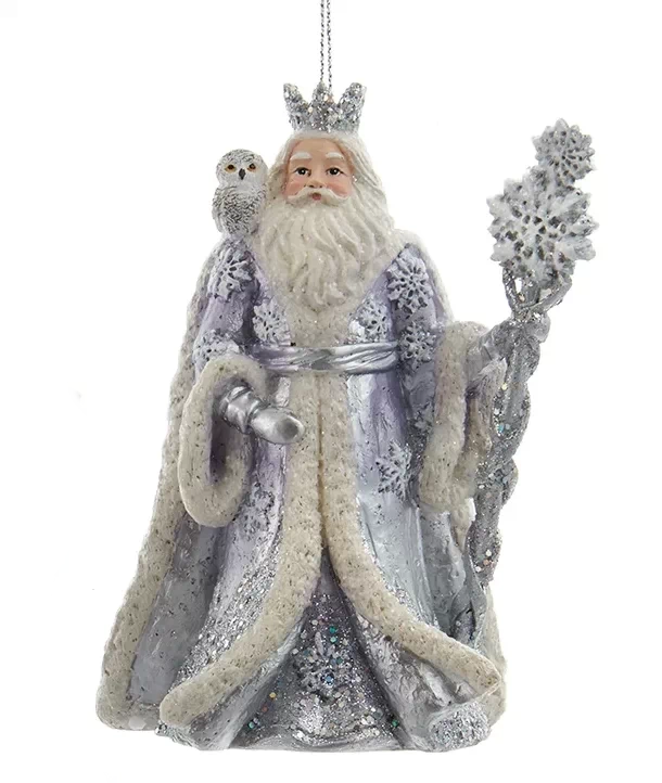 Papá Noel azul lavanda y plateado con búho