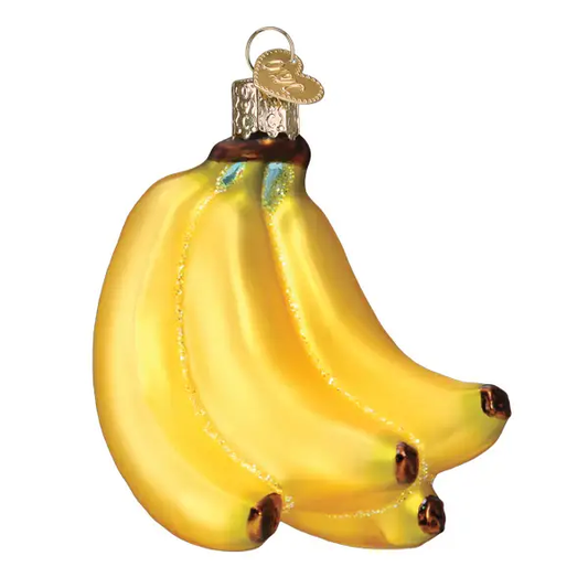 Bunch of Bananas glass ornament handcrafted yellow glass with metal cap and loop on Tampa Home & Garden Store