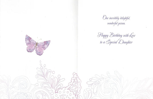Daughter You Have Blossomed Birthday Card by The Country Christmas Loft with purple butterfly accent on white card on Tampa Home & Garden Store