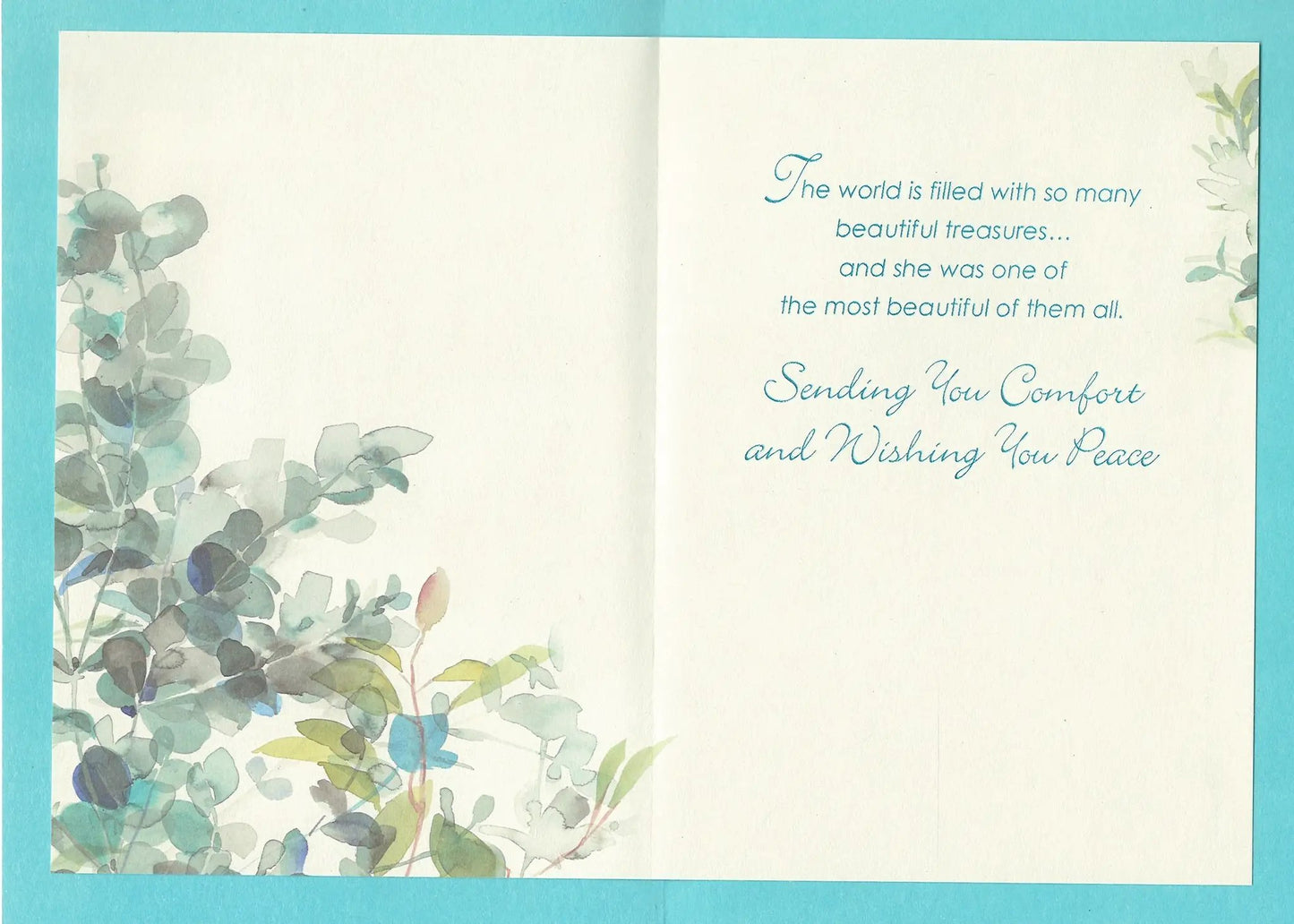 Loved and Remembered Sympathy Card for Her The Country Christmas Loft teal border eucalyptus on Tampa Home & Garden Store