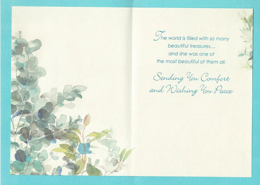 Loved and Remembered Sympathy Card for Her The Country Christmas Loft teal border eucalyptus on Tampa Home & Garden Store