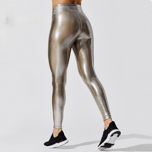 Stevvex high-waist metallic leggings with shiny finish for travel and gym on Tampa Home & Garden Store