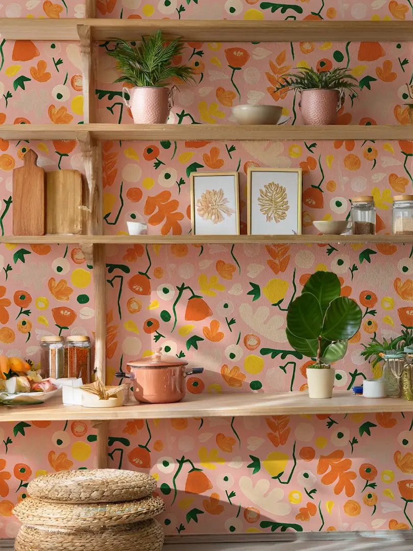 Henri Floral Wallpaper Pink by Samantha Santana Creative floral pattern on wall on Tampa Home & Garden Store