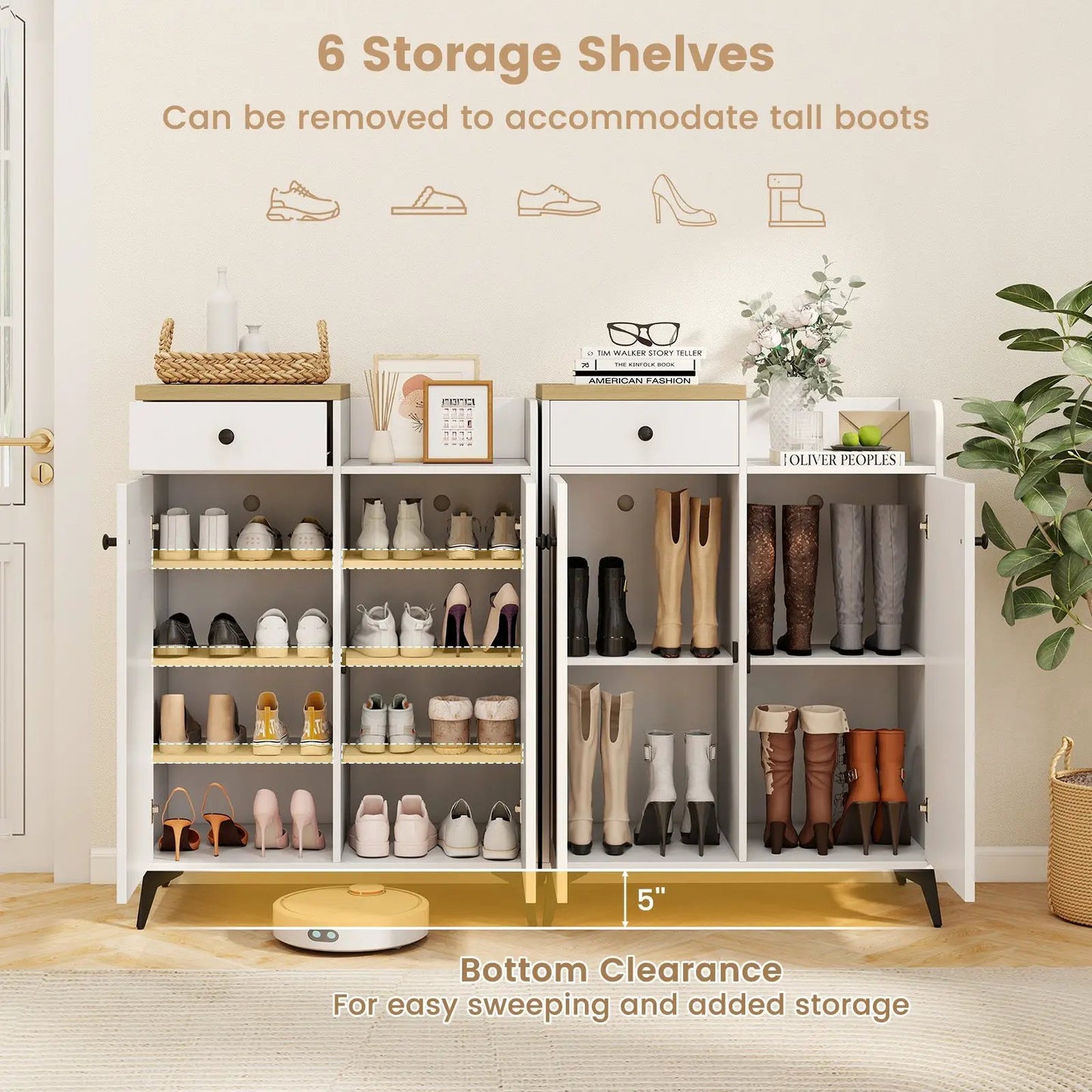 2-Door Shoe Rack With Drawer and 6 Shelves, white with wood top DirectDeals shoe storage on Tampa Home & Garden Store
