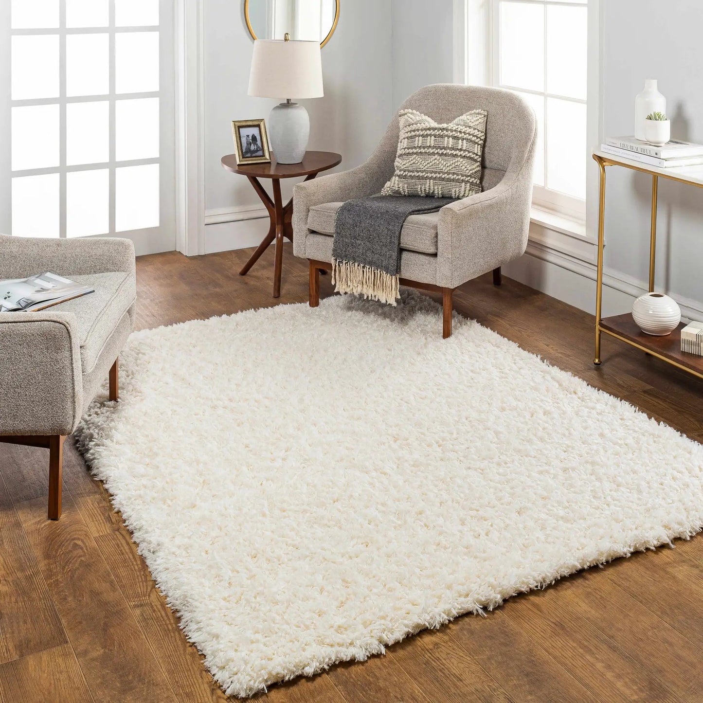 Siari Solid Cream Plush Area Rug, cream shag texture, living room rug by Boutique Rugs on Tampa Home & Garden Store
