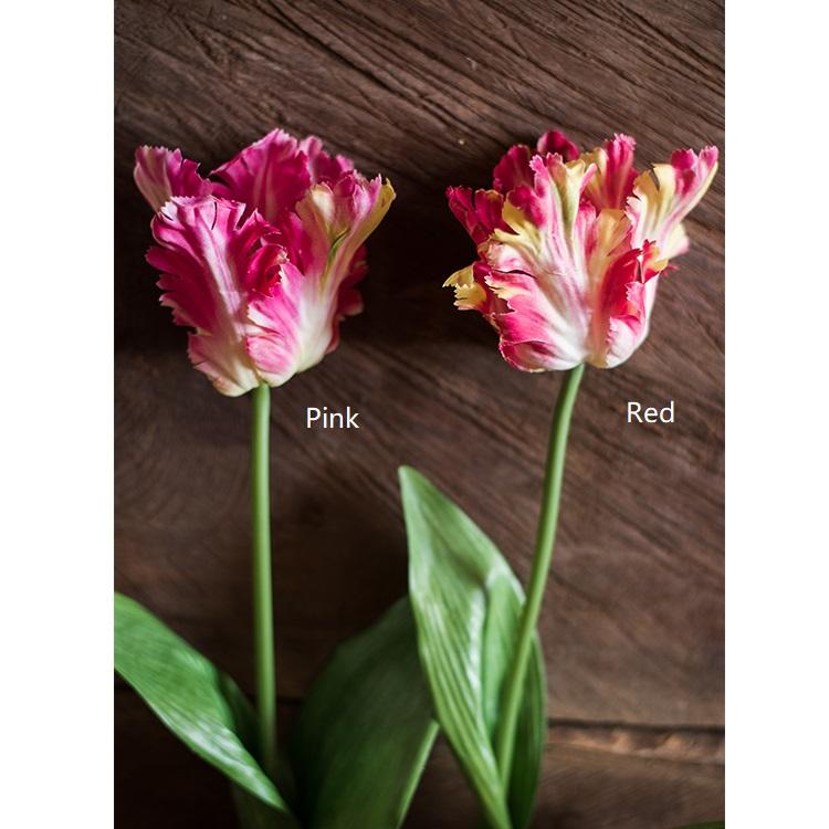 Pair of faux silk flame tulip stems, pink and red with white edges, 24in tall, RusticReach on Tampa Home & Garden Store