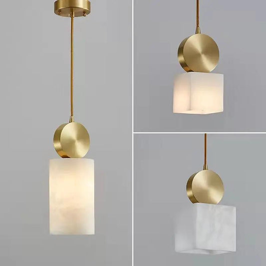 Marble Bedside Chandelier by Decorbites brass disc mount with frosted cube shade on Tampa Home & Garden Store
