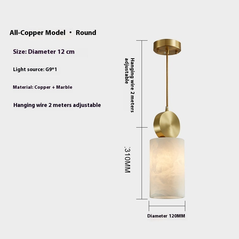 Marble bedside chandelier by Decorbites with all-copper round mount and marble shade, 12 cm on Tampa Home & Garden Store