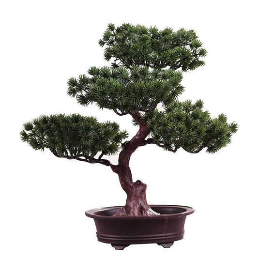 Artificial bonsai tree in brown pot with dense green pine foliage Stevvex on Tampa Home & Garden Store