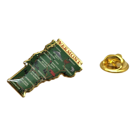 Vermont state souvenir pin gold-tone with state silhouette and map detail on Tampa Home & Garden Store