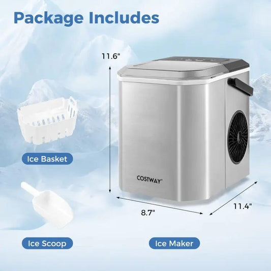 Costway stainless steel countertop ice maker with self-cleaning; includes ice basket and scoop on Tampa Home & Garden Store