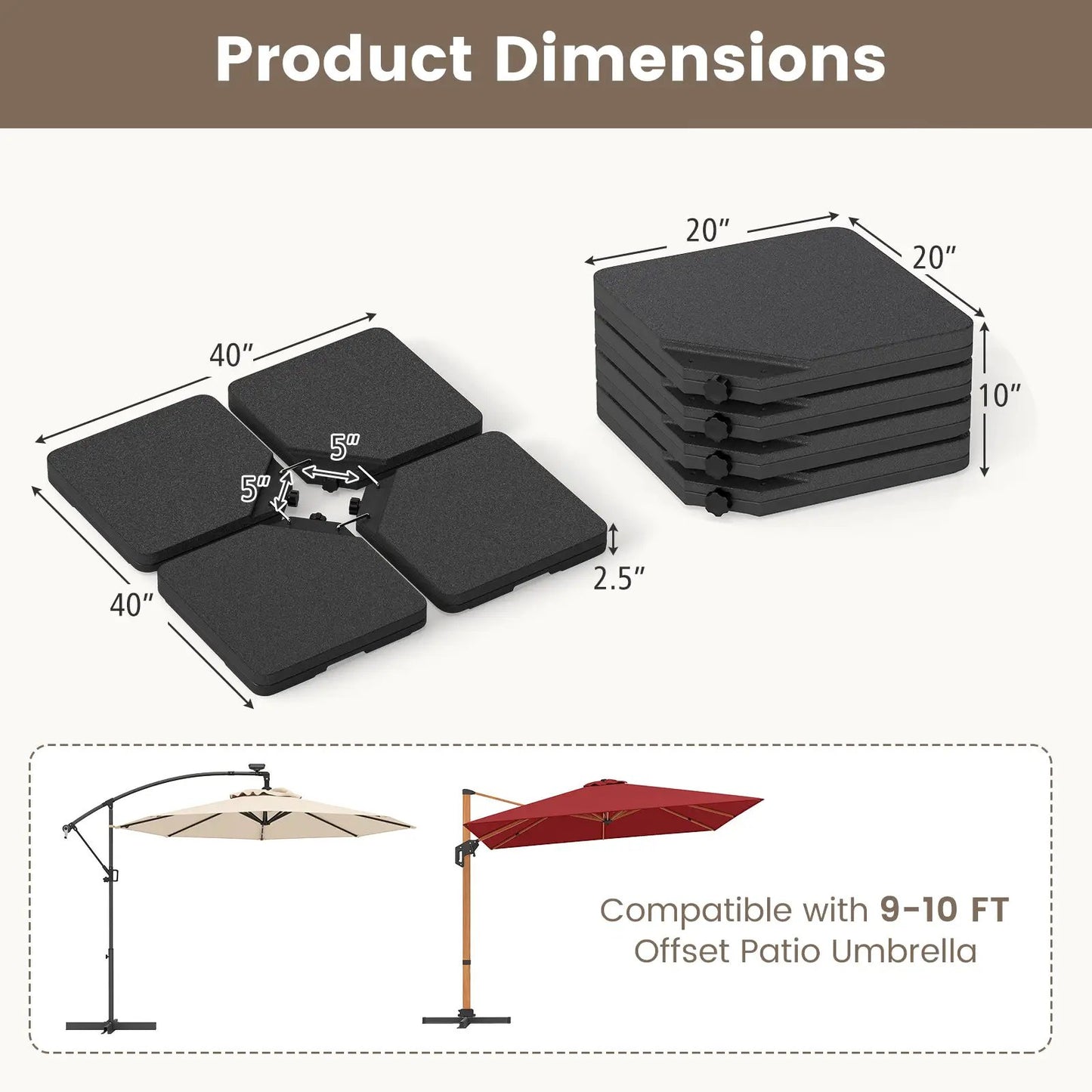 Patio Offset Umbrella Base with Easy-Fill Spouts - Tampa Home & Garden Store
