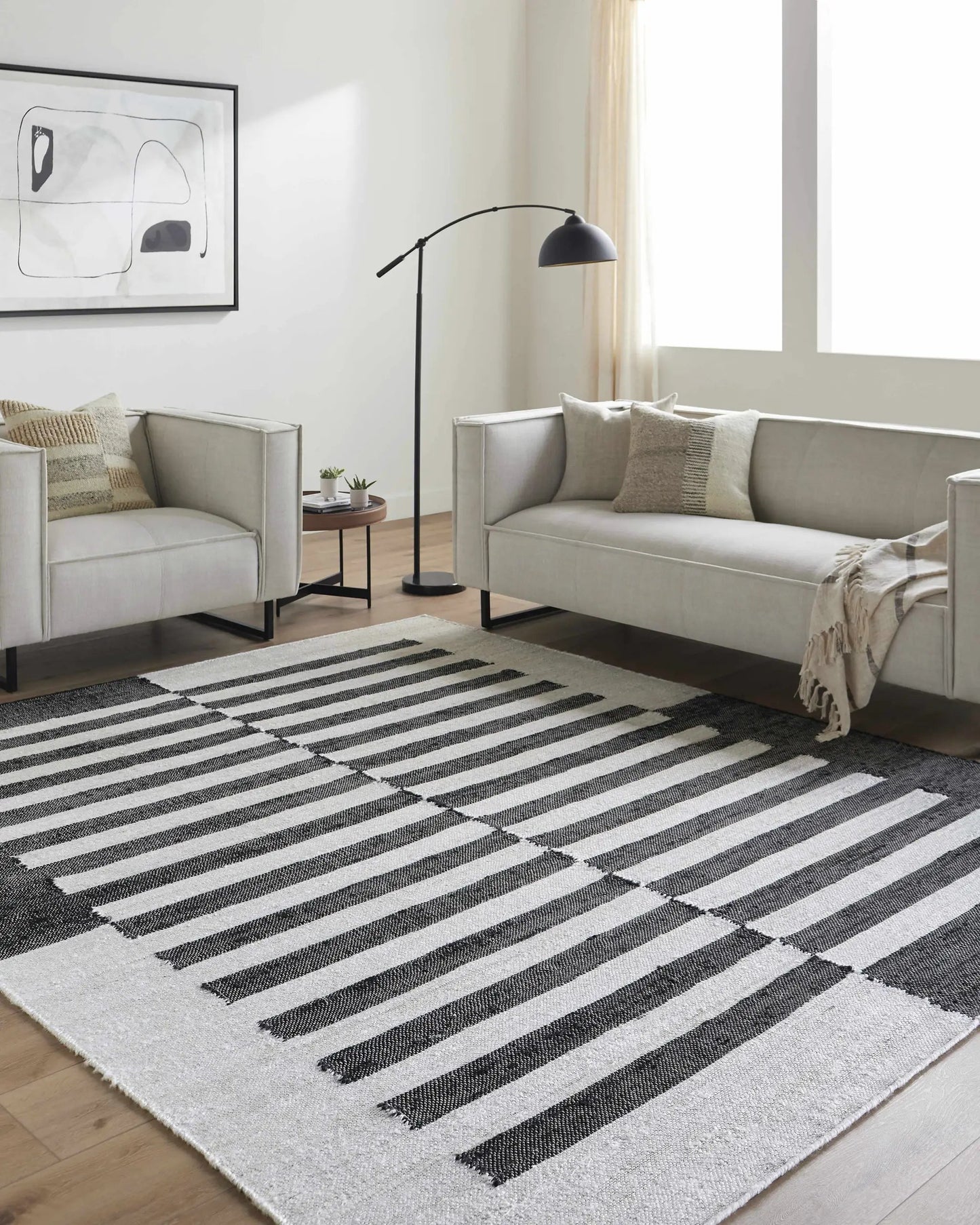 Soren Black and White Hand Woven Jute Area Rug, striped pattern, Boutique Rugs on Tampa Home & Garden Store