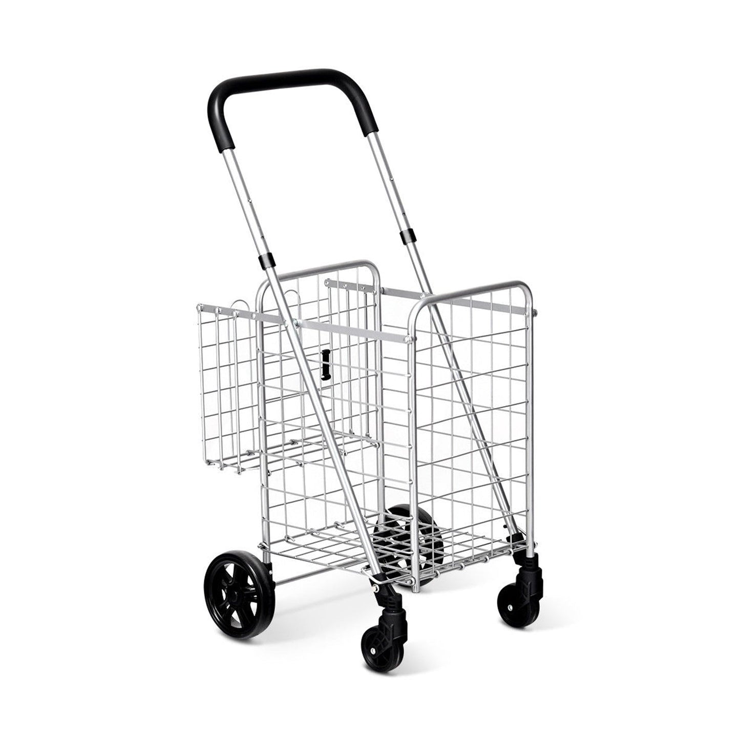 Folding Shopping Cart Basket Rolling Trolley with Adjustable Handle-Black - Tampa Home & Garden Store