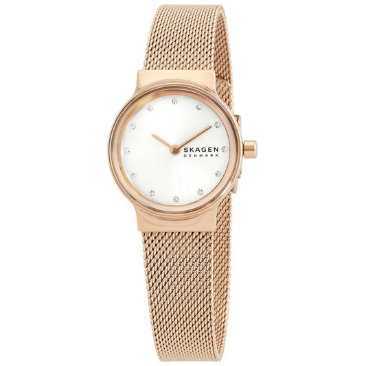 Skagen Freja rose gold stainless steel watch with mesh band and crystal markers on dial on Tampa Home & Garden Store
