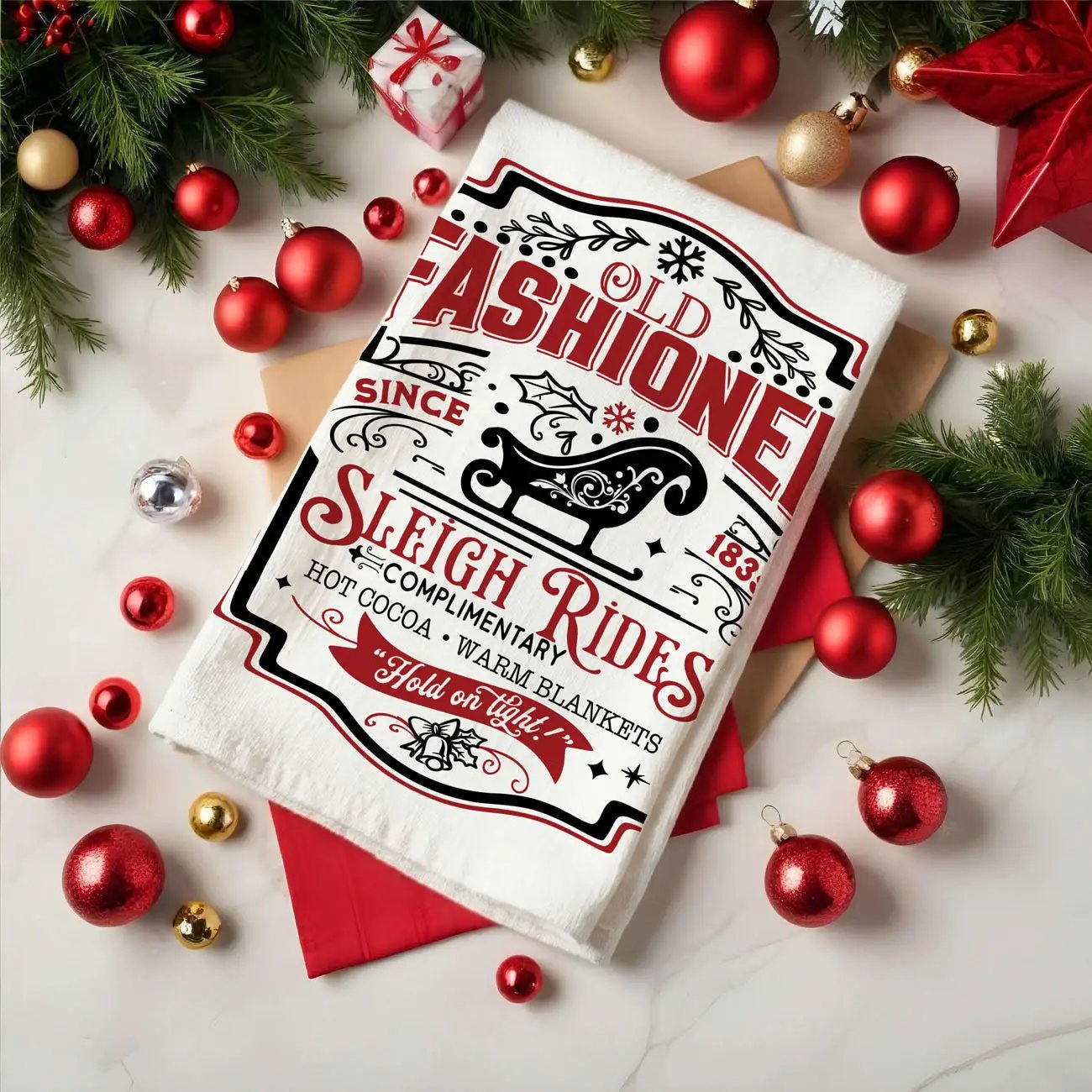 Sleigh and Candy Canes Kitchen Towel