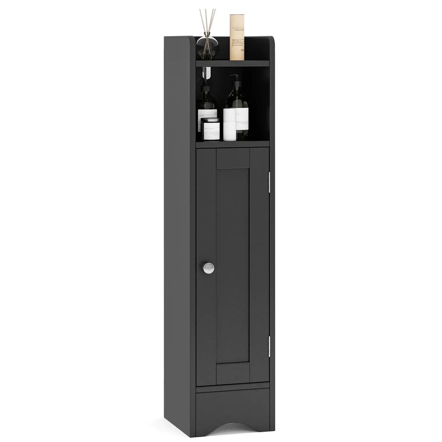 Slim Corner Bathroom Cabinet by DirectDeals with upper shelf and lower storage in dark gray on Tampa Home & Garden Store