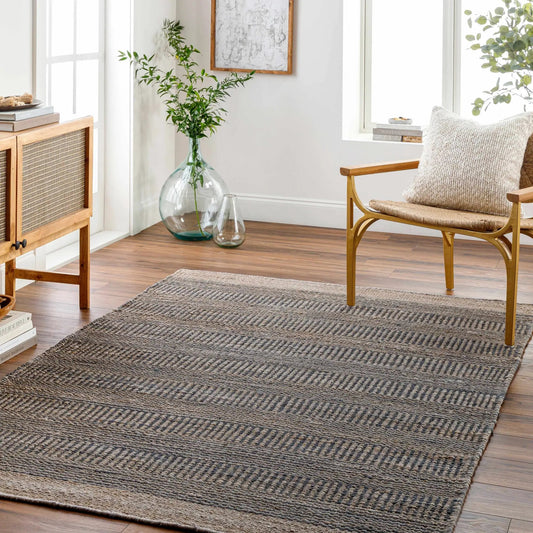 Navy Elle Jute Rug hand woven in India; Boutique Rugs, navy and natural fibers in a weave on Tampa Home & Garden Store
