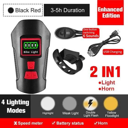 Stevvex 2-in-1 bike light and horn with LCD speedometer rechargeable black front light 4 modes on Tampa Home & Garden Store