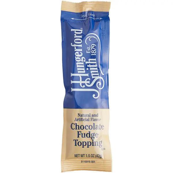 Hungerford Smith Chocolate Fudge Topping bag blue and beige pouch baking topping on Tampa Home & Garden Store