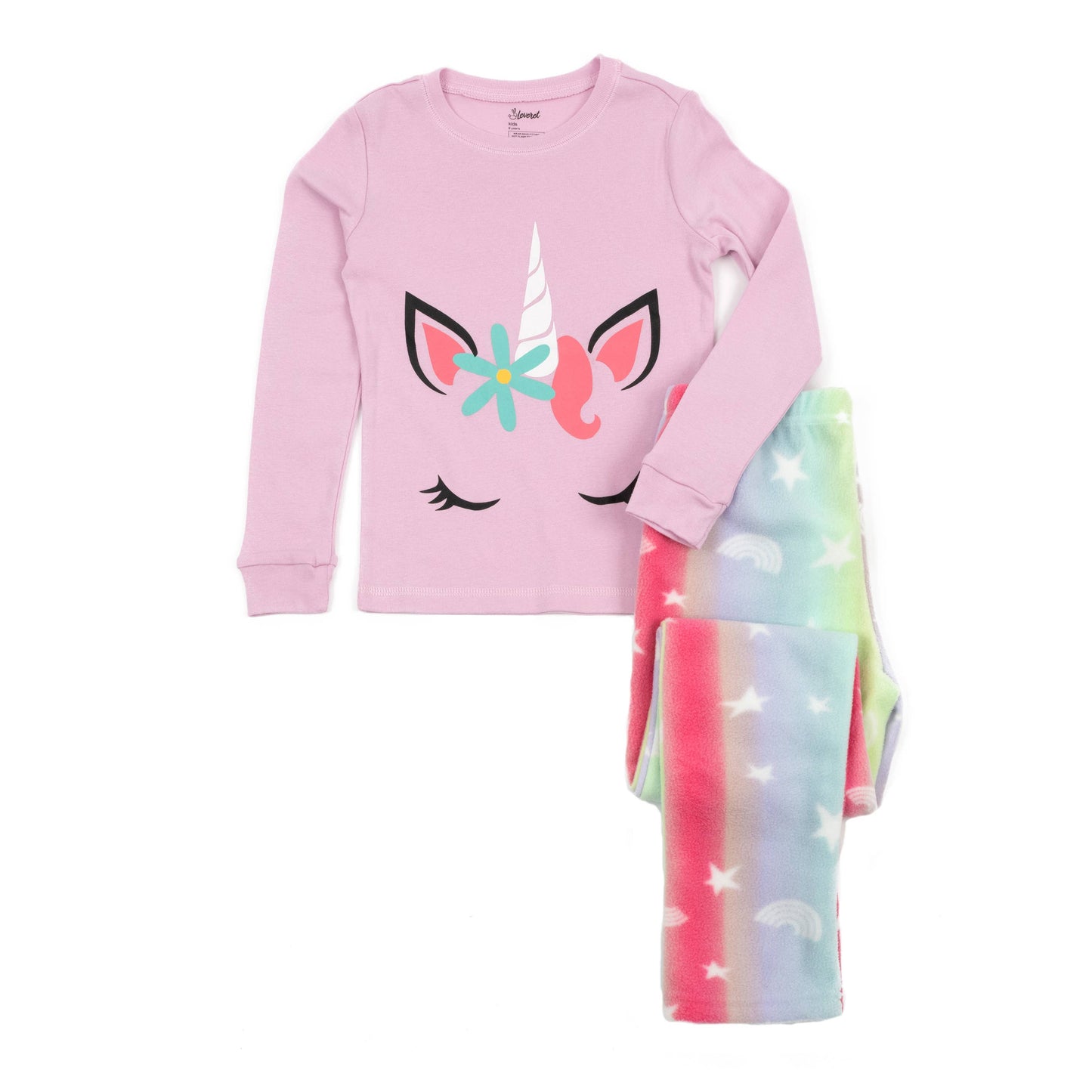 Kids Cotton Top & Fleece Pants Rainbow Stars Pajamas
