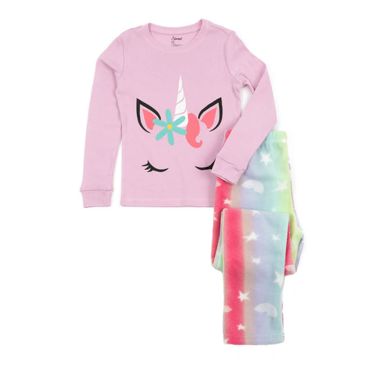 Kids rainbow stars cotton top and fleece pajamas set with pink top on Tampa Home & Garden Store