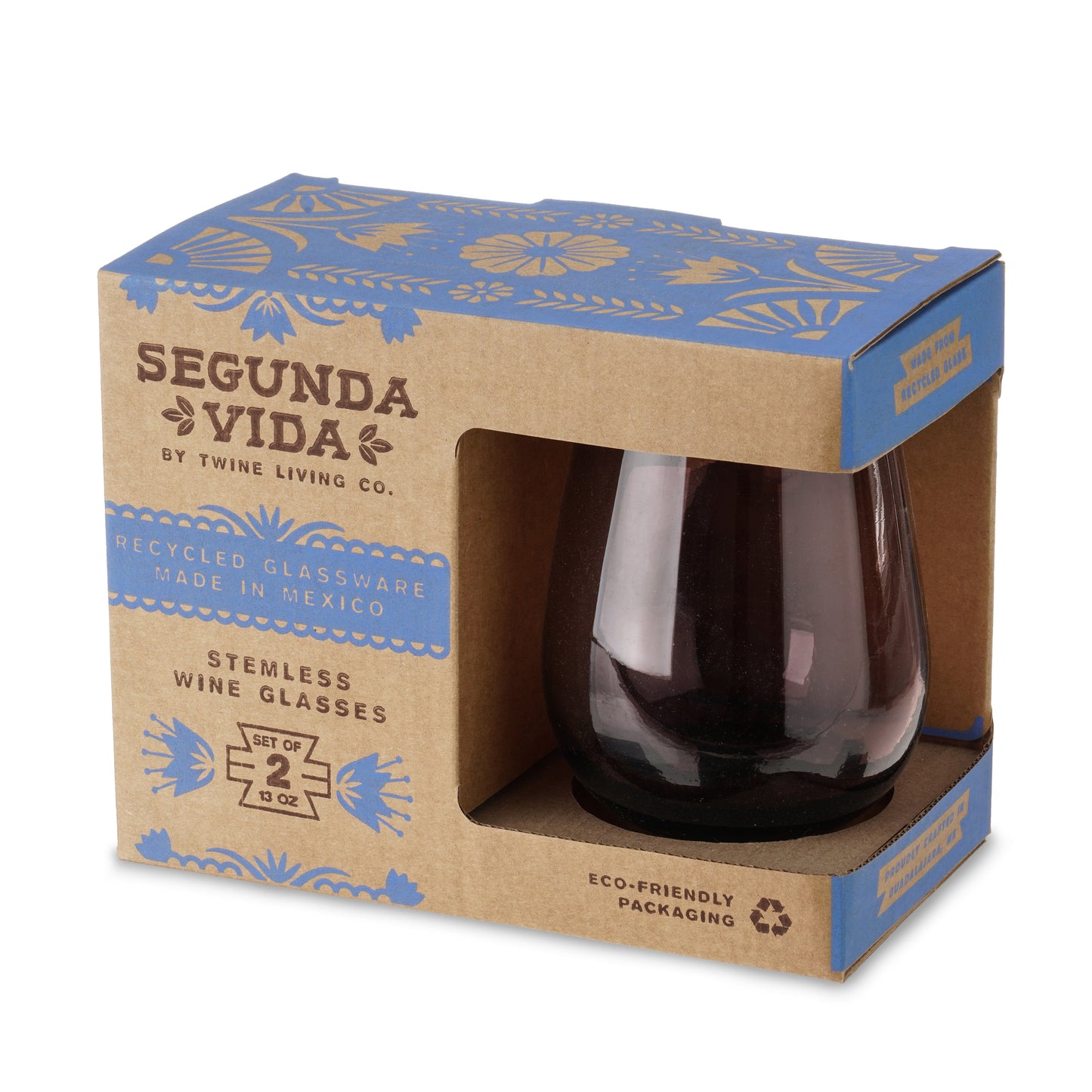 Set of Two Segunda Vida Stemless Wine Glasses