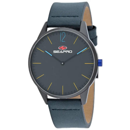 Seapro Black Hole men's watch with dark gray dial, blue leather strap, blue crown on Tampa Home & Garden Store