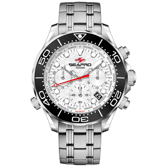 Seapro Mondial Timer stainless steel men's watch with black bezel and multi-dial face on Tampa Home & Garden Store