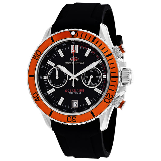 Seapro men's Thrash watch with black dial, orange bezel, chronograph subdials, black strap on Tampa Home & Garden Store