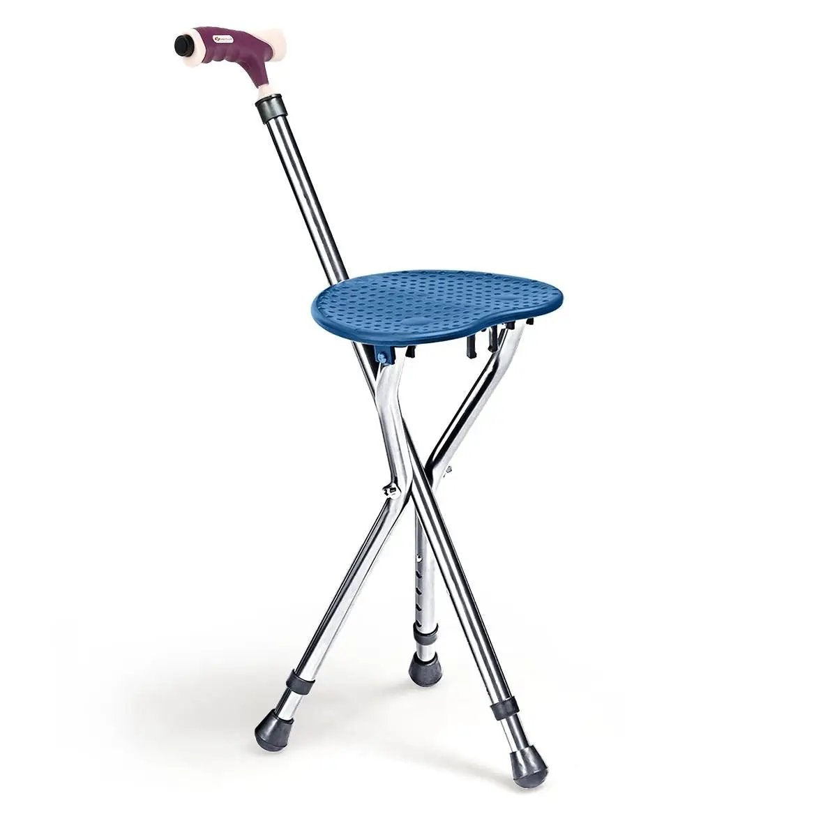 Lightweight folding cane seat with blue perforated round seat and light, chrome legs DirectDeals on Tampa Home & Garden Store