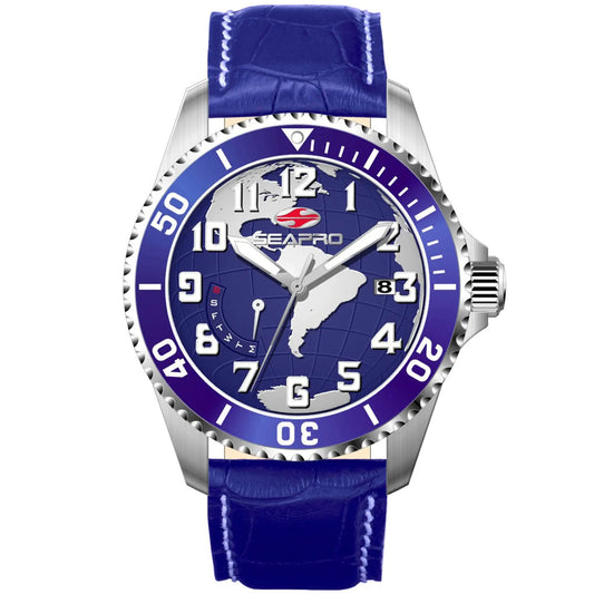 Seapro Voyager watch blue dial with blue leather strap on Tampa Home & Garden Store