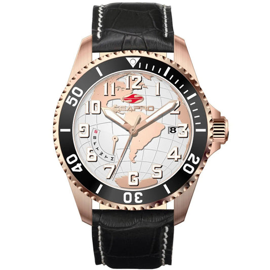 Seapro Voyager watch with black leather strap and rose-gold case world map dial on Tampa Home & Garden Store