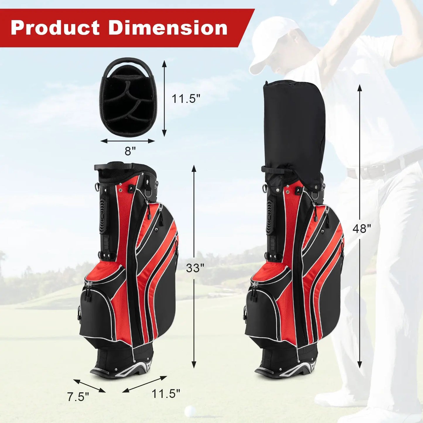 Golf Stand Cart Bag with 6-Way Divider Pockets in red and black, DirectDeals, 2 bags on Tampa Home & Garden Store