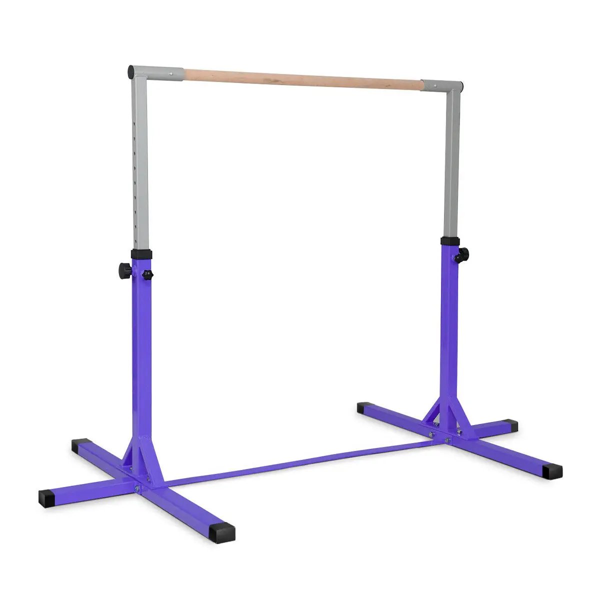 Adjustable gymnastics wooden bar for kids DirectDeals with purple base and grey uprights on Tampa Home & Garden Store