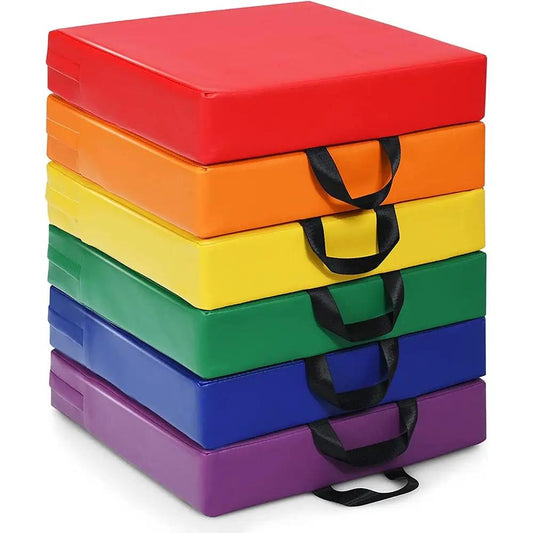 6-Piece 15-inch Square Toddler Floor Cushions set in rainbow with handles DirectDeals on Tampa Home & Garden Store