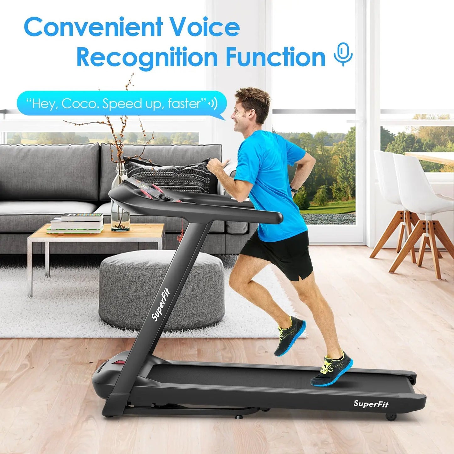 4.75HP folding treadmill with preset programs DirectDeals, black SuperFit frame indoors on Tampa Home & Garden Store