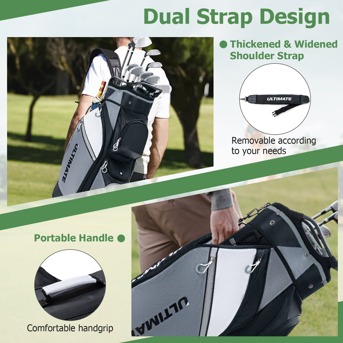 14-Way Golf Cart Stand Bag DirectDeals gray/black with waterproof rain hood and thick dual straps on Tampa Home & Garden Store