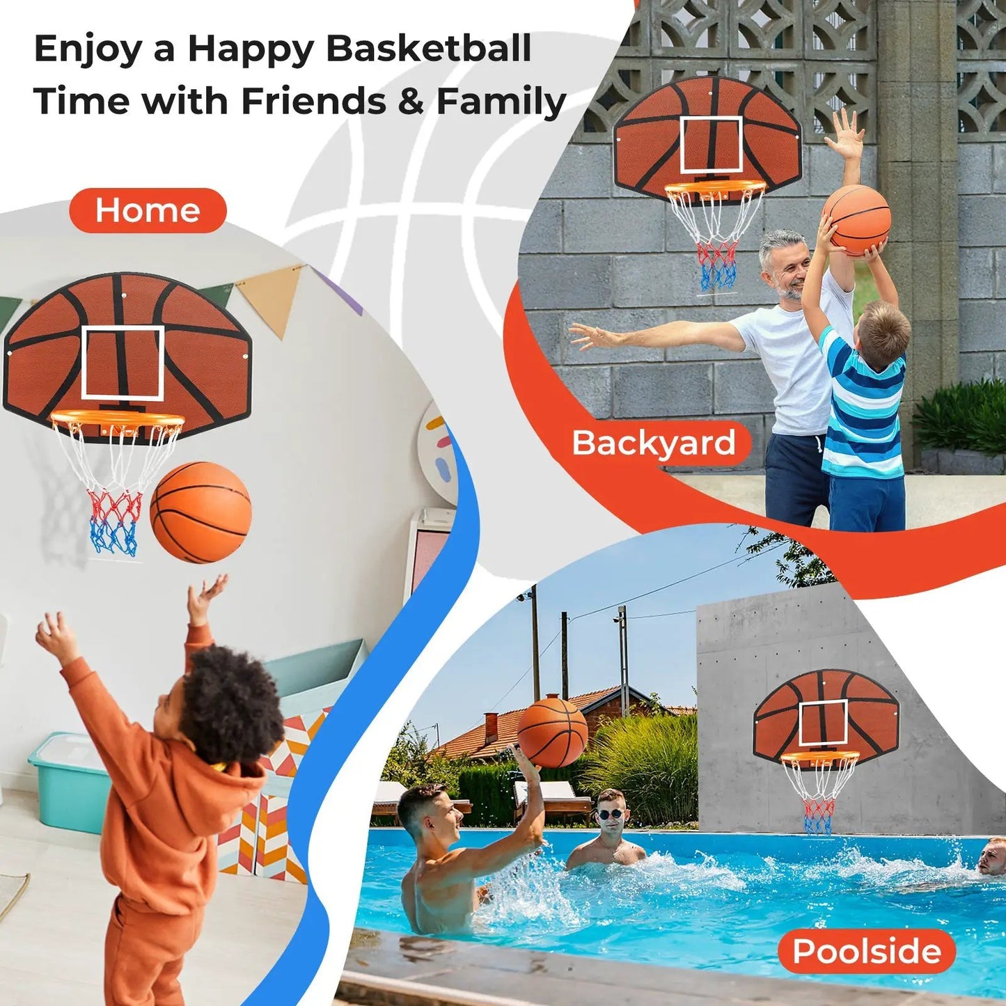 Indoor Outdoor Basketball Game with Backboard featuring multiple orange hoops DirectDeals on Tampa Home & Garden Store