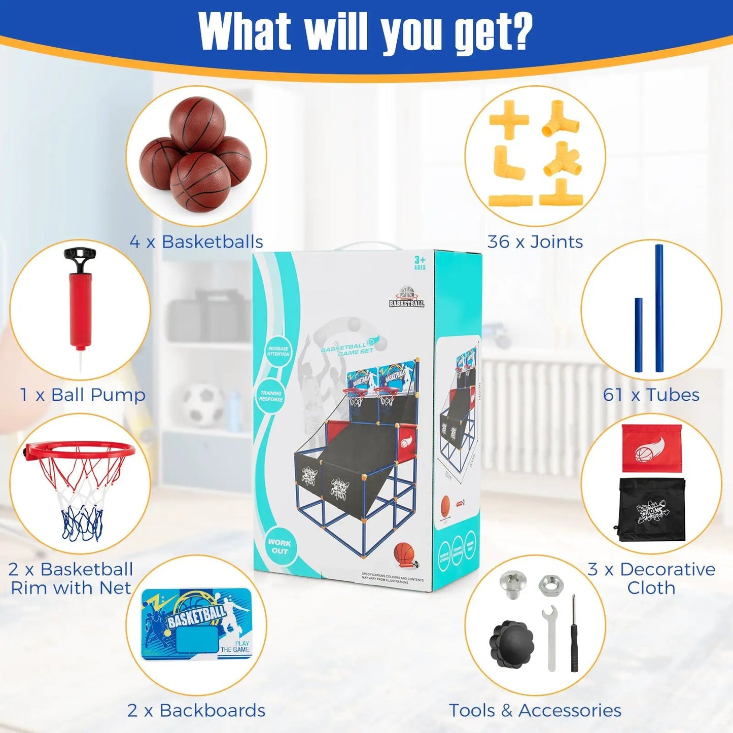 Kids Arcade Basketball Set with 4 basketballs and red pump DirectDeals on Tampa Home & Garden Store