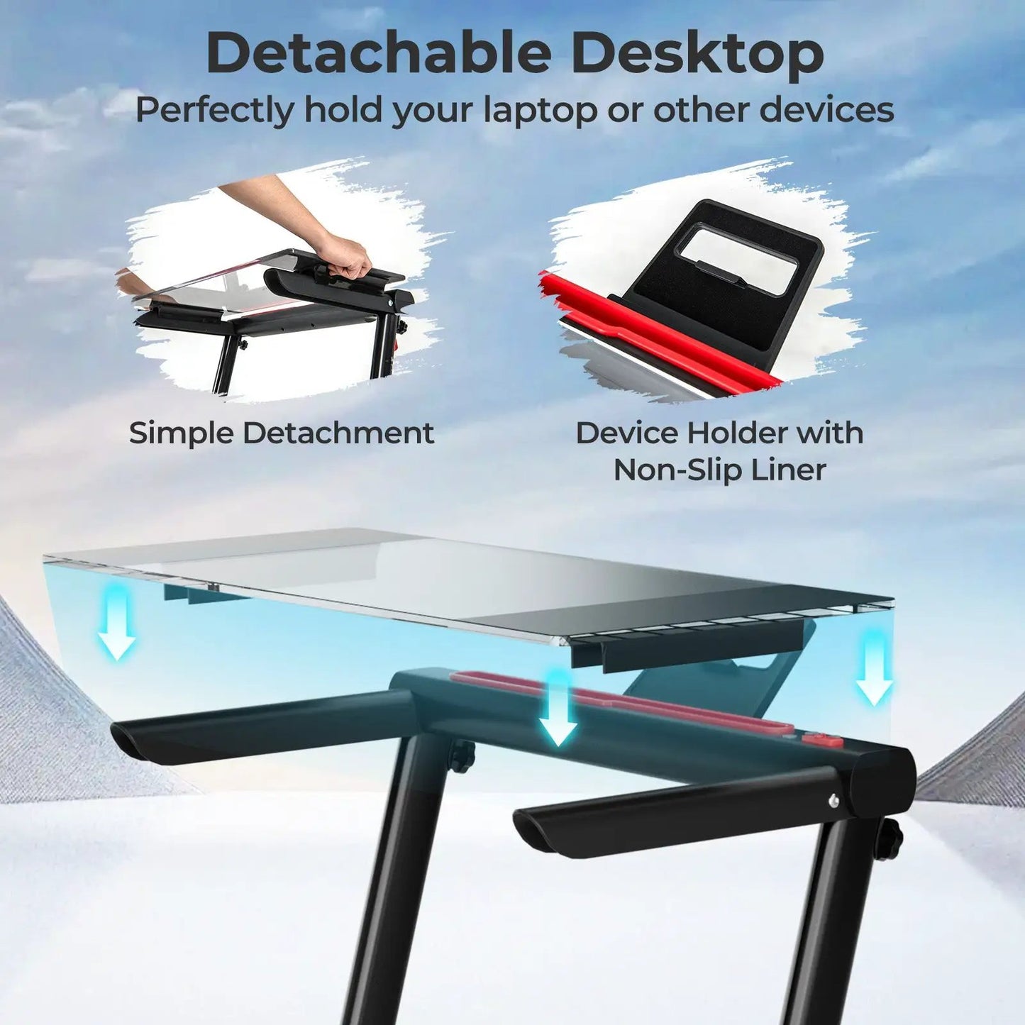 3-in-1 Folding Treadmill Desk with LCD display and detachable desktop, device holder on Tampa Home & Garden Store