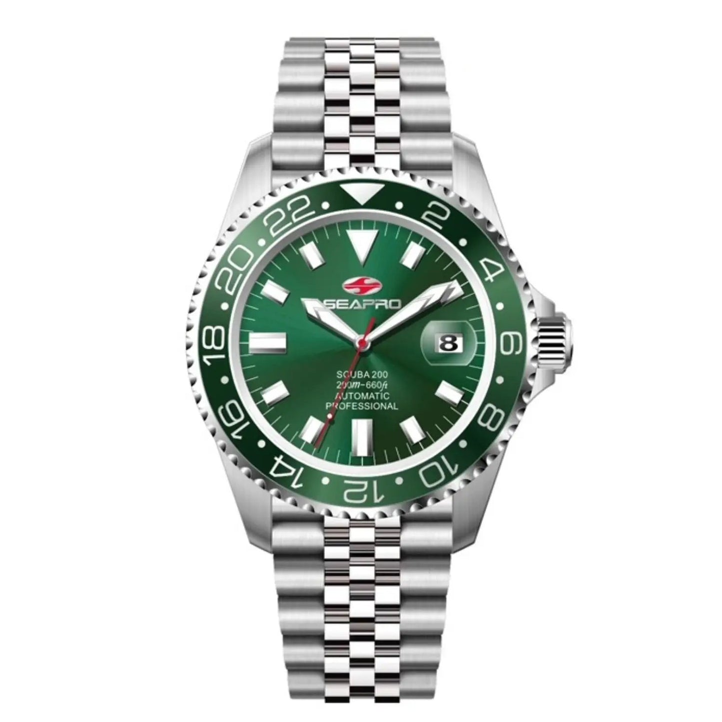Seapro Grand Meridian men's watch with green dial, stainless steel bracelet and date window on Tampa Home & Garden Store