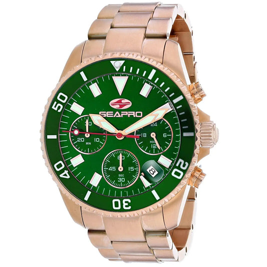 Seapro Scuba 200 Chrono Watch rose-gold stainless steel with green dial and three subdials on Tampa Home & Garden Store