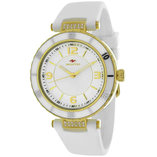 Seapro Seductive Ceramic Women's Watch white ceramic band gold-tone bezel crystal accents on Tampa Home & Garden Store