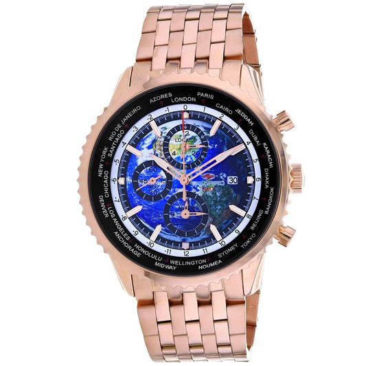 Seapro Meridian World Timer GMT men's watch in rose gold stainless steel with world map dial on Tampa Home & Garden Store